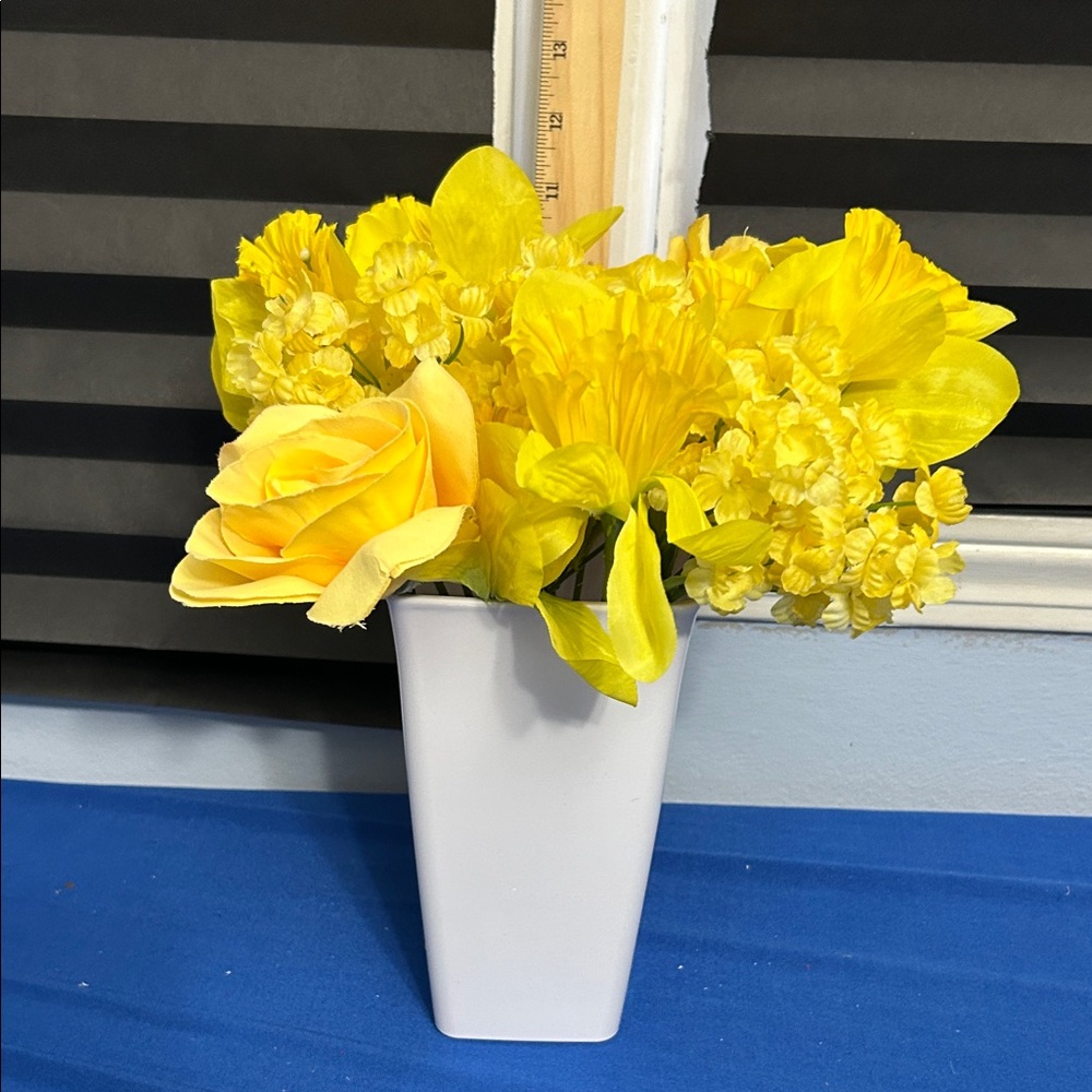 Yellow Floral Arrangement in White Vase